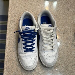 Nike Men's White and Blue Nike Dunk Low Retro